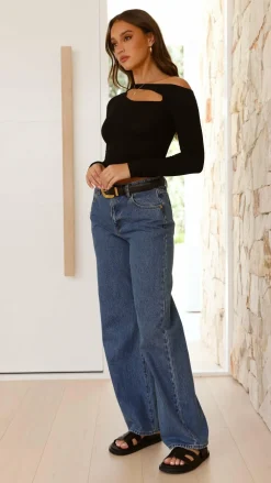 Pink Diamond Tops^Constance Long Sleeve Top - Black