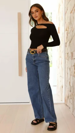 Pink Diamond Tops^Constance Long Sleeve Top - Black