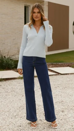 My Girl Knit Tops|Knitwear^Corbin Collared Knit Top - Blue