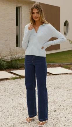 My Girl Knit Tops|Knitwear^Corbin Collared Knit Top - Blue