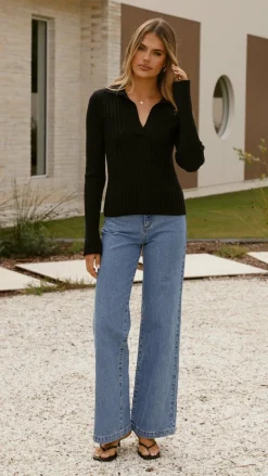 My Girl Knit Tops|Knitwear^Corbin Collared Knit Top - Black