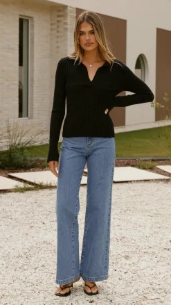 My Girl Knit Tops|Knitwear^Corbin Collared Knit Top - Black