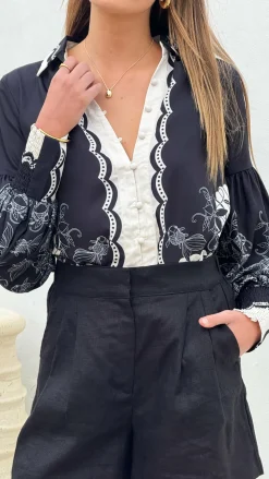 Bubblegum Tops^Dakota Long Sleeve Blouse - Cream/Black