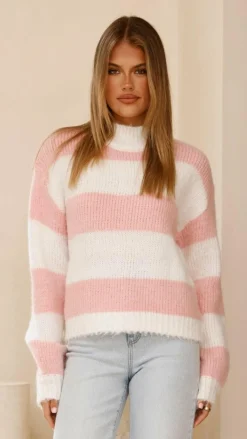 Fashion Allied Knitwear|Knitwear^Dante Knitted Sweater - White / Pink Stripe