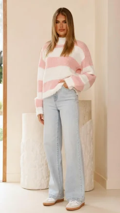 Fashion Allied Knitwear|Knitwear^Dante Knitted Sweater - White / Pink Stripe