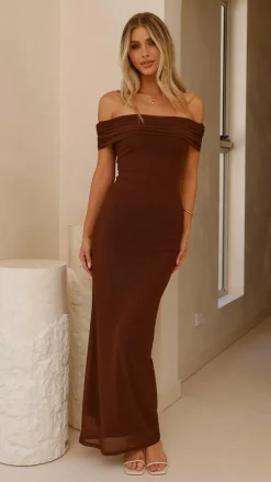 Pink Diamond Dresses|Maxi^Darcey Off Shoulder Maxi Dress - Brown