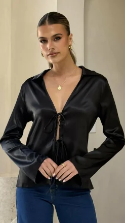 KOLI Tops^Darielle Tie Front Long Sleeve Top - Black