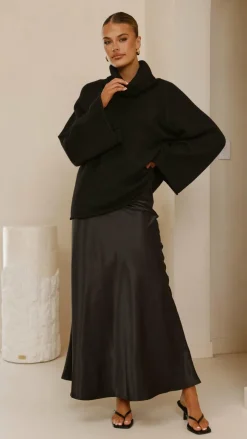 KOLI Bottoms^Darina Bias Cut Maxi Skirt - Black