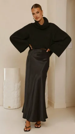 KOLI Bottoms^Darina Bias Cut Maxi Skirt - Black