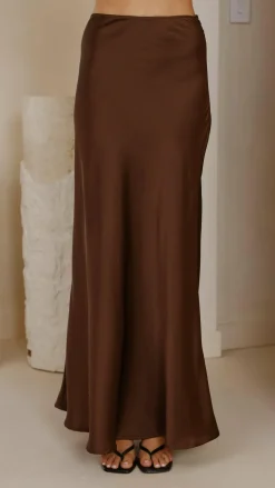 KOLI Bottoms^Darina Bias Cut Maxi Skirt - Chocolate