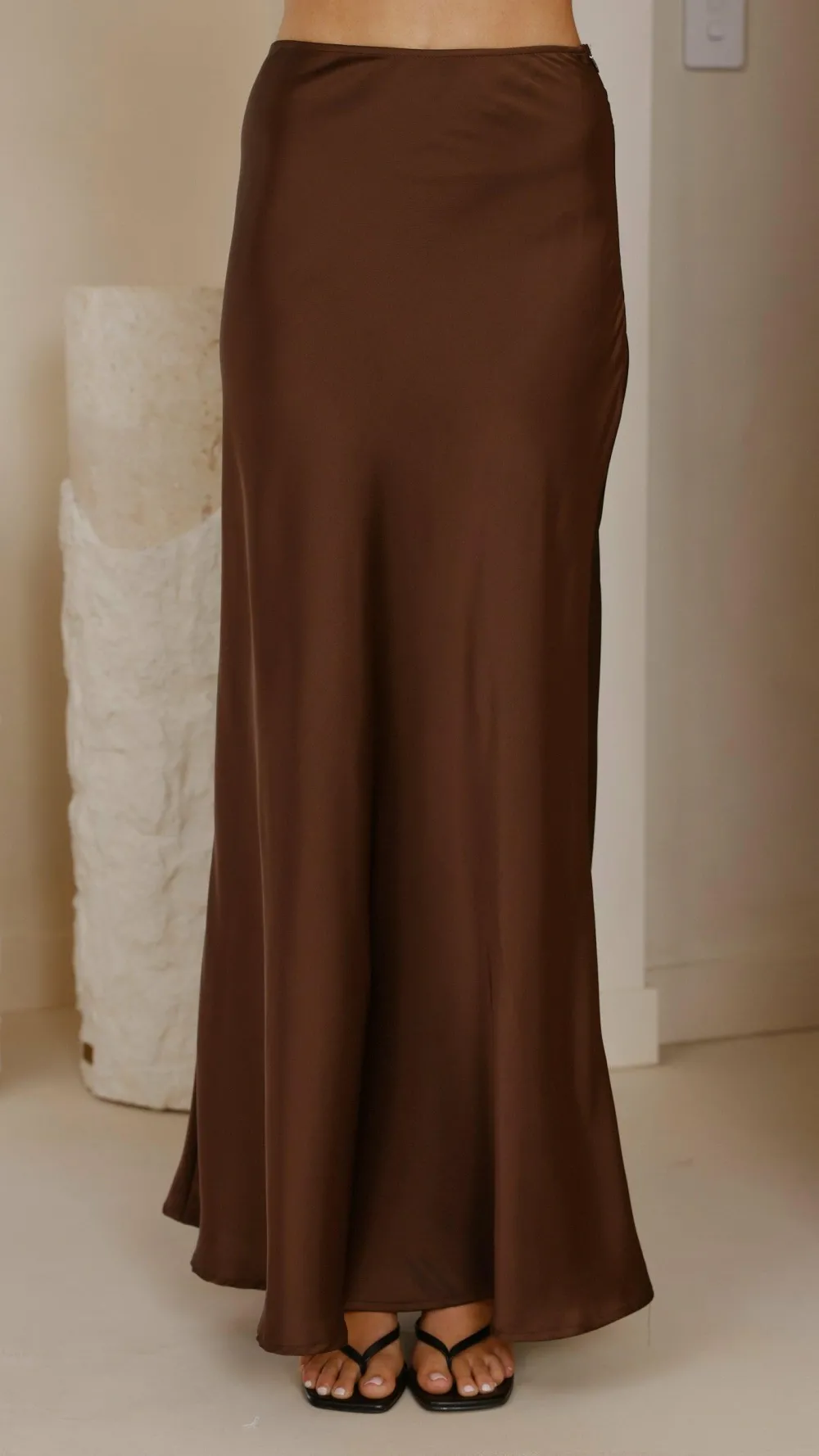 KOLI Bottoms^Darina Bias Cut Maxi Skirt - Chocolate