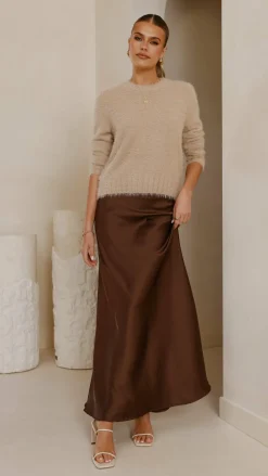 KOLI Bottoms^Darina Bias Cut Maxi Skirt - Chocolate