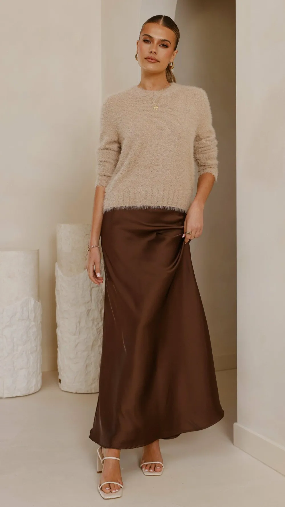 KOLI Bottoms^Darina Bias Cut Maxi Skirt - Chocolate