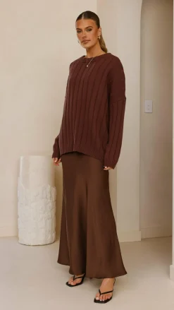 KOLI Bottoms^Darina Bias Cut Maxi Skirt - Chocolate