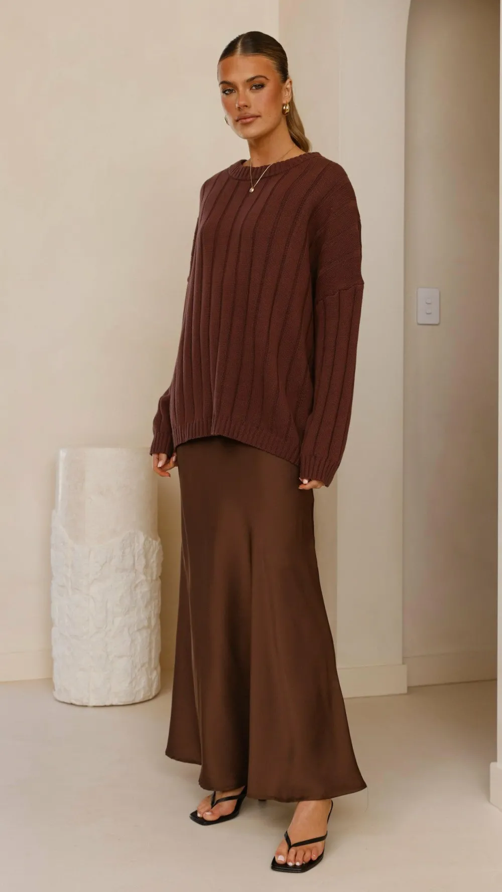 KOLI Bottoms^Darina Bias Cut Maxi Skirt - Chocolate
