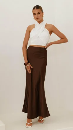 KOLI Bottoms^Darina Bias Cut Maxi Skirt - Chocolate
