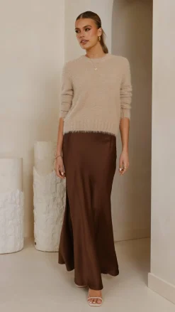 KOLI Bottoms^Darina Bias Cut Maxi Skirt - Chocolate