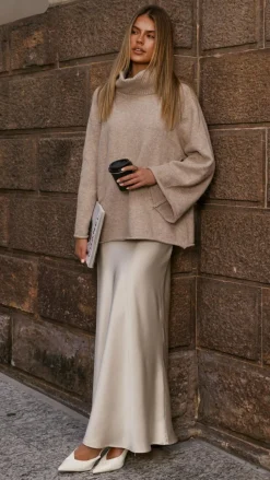 KOLI Bottoms^Darina Bias Cut Maxi Skirt - Champagne
