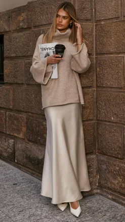 KOLI Bottoms^Darina Bias Cut Maxi Skirt - Champagne