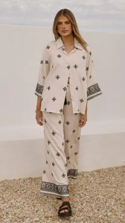 Shareen Sets|Tops^Deni Button Up Shirt - Beige/Black