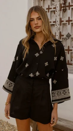 Shareen Sets|Tops^Deni Button Up Shirt - Black/Beige
