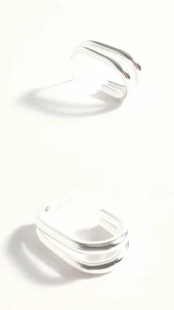 Adorne Earrings^Double Curved Front Stud Earrings - Silver