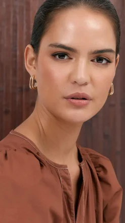 Adorne Earrings^Double Curved Front Stud Earrings - Gold