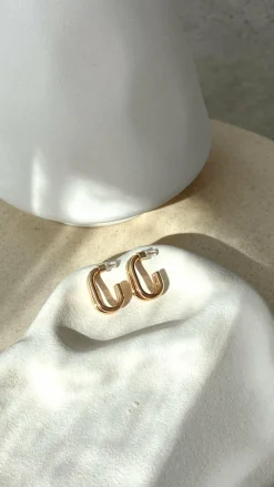Adorne Earrings^Double Curved Front Stud Earrings - Gold
