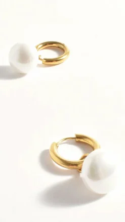 Adorne Earrings|Bridesmaid^Dropped Pearl Mini Hoop Earrings - Gold