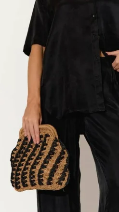 Adorne Bags^Eadie Crochet Weave Framed Clutch - Black / Natural