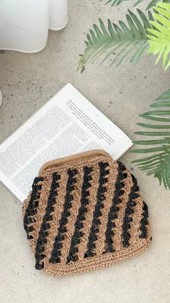 Adorne Bags^Eadie Crochet Weave Framed Clutch - Black / Natural
