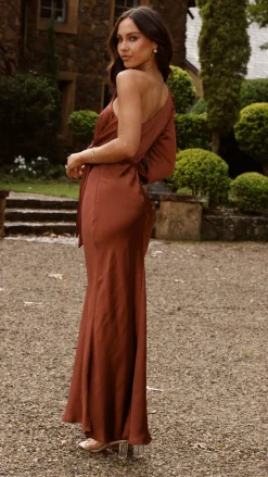 LILYWHYT Mon Cheri|Dresses^Eden One Shoulder Tie Front Maxi Dress - Rust