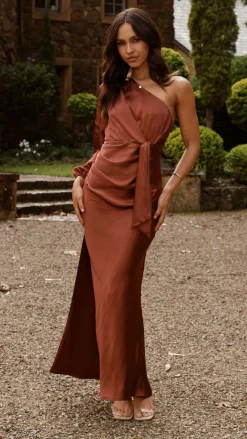 LILYWHYT Mon Cheri|Dresses^Eden One Shoulder Tie Front Maxi Dress - Rust