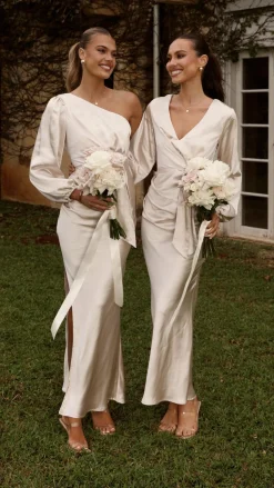 LILYWHYT Mon Cheri|Dresses^Eden One Shoulder Tie Front Maxi Dress - Champagne