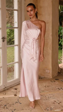 LILYWHYT Mon Cheri|Dresses^Eden One Shoulder Tie Front Maxi Dress - Pink