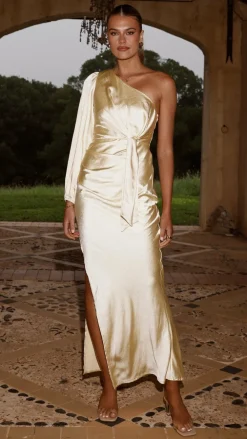 LILYWHYT Mon Cheri|Dresses^Eden One Shoulder Tie Front Maxi Dress - Yellow