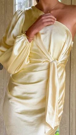 LILYWHYT Mon Cheri|Dresses^Eden One Shoulder Tie Front Maxi Dress - Yellow