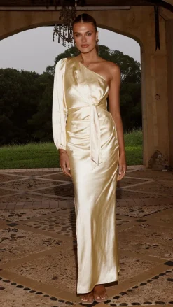 LILYWHYT Mon Cheri|Dresses^Eden One Shoulder Tie Front Maxi Dress - Yellow