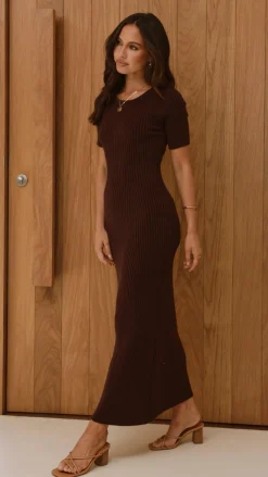 My Girl Knit Dresses|Knitwear^Eden Ribbed Maxi Dress - Chocolate