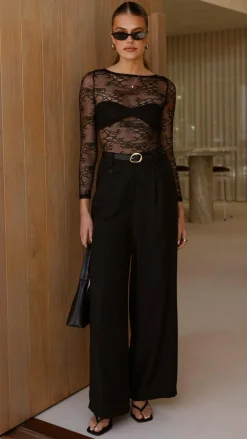 YH AND CO Tops^Eldora Long Sleeve Lace Top - Black