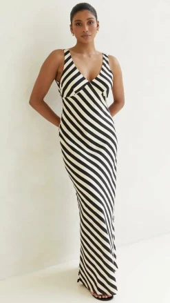 BISK THE LABEL Sale Dresses|Casual^Ellery Maxi Dress - Black/Beige Stripe