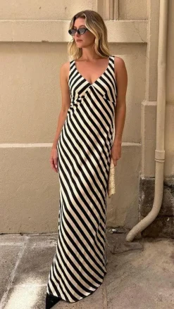 BISK THE LABEL Sale Dresses|Casual^Ellery Maxi Dress - Black/Beige Stripe