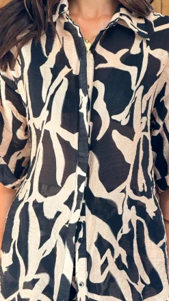 Burans Sets|Tops^Ellis Button Up Shirt - Black/Beige