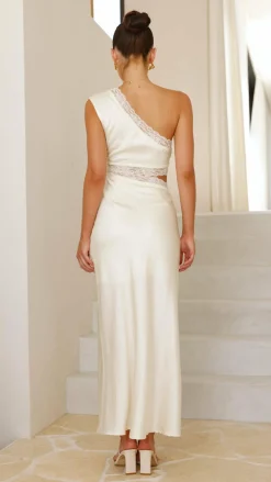 SASHA (BNE) Sale Dresses^Emily One Shoulder Maxi Dress - Ivory / Blue