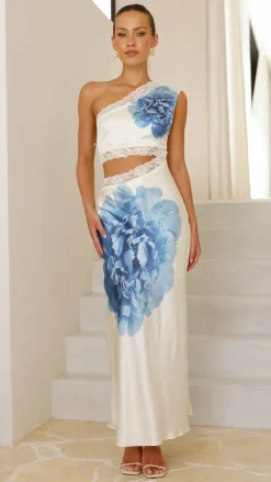 SASHA (BNE) Sale Dresses^Emily One Shoulder Maxi Dress - Ivory / Blue