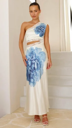 SASHA (BNE) Sale Dresses^Emily One Shoulder Maxi Dress - Ivory / Blue