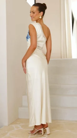 SASHA (BNE) Sale Dresses^Emily One Shoulder Maxi Dress - Ivory / Blue