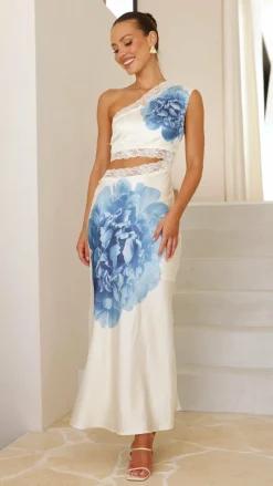 SASHA (BNE) Sale Dresses^Emily One Shoulder Maxi Dress - Ivory / Blue