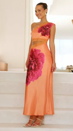 SASHA (BNE) Sale Dresses^Emily One Shoulder Maxi Dress - Orange / Pink