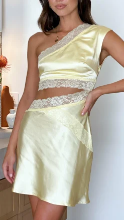 LILYWHYT Sale Dresses^Emily One Shoulder Mini Dress - Yellow/Yellow Lace